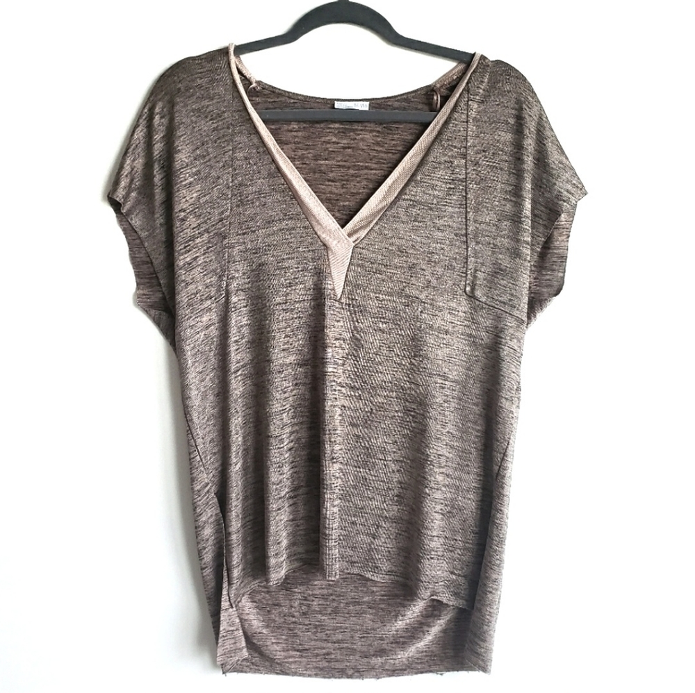 Zara Brown V-Neck Short Sleeve Top